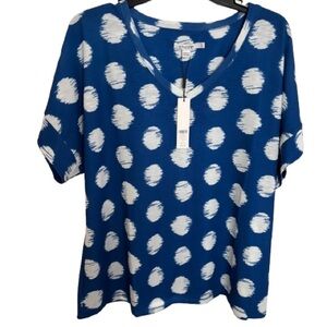 Chico's Women's V-Neck Top Sz 2 Large NWT Polka Dots Short Sleeve‎